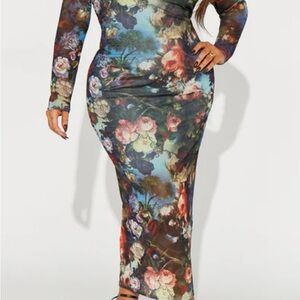 Almost Famous Pink and Blue Bodycon Dress Mock Neck Long Sleeve